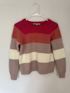 LOFT Color Block Striped Sweater Pink Cream and Tan Size XS